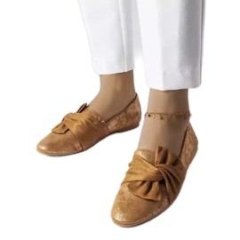 Ballerines métallisées marron à nœud Dodier d'or