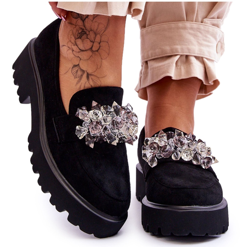 FB2 Mocassins à plateforme ornés pour femmes Noir Brenda le noir