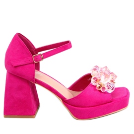 PA1 Sandales à talon large avec pierres Mirella Fuchsia rose