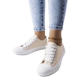 Baskets blanches brillantes Vignette beige
