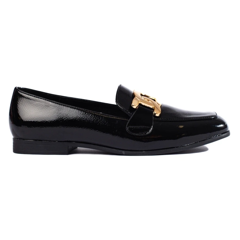 Chaussures femme noires vernies avec chaîne Shelovet le noir