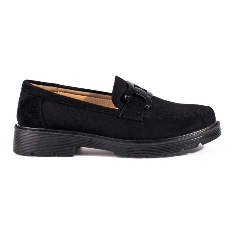 Mocassins femme en daim noir avec chaîne Shelovet le noir