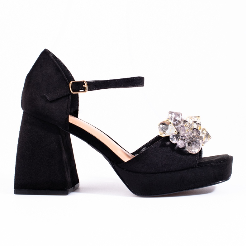 Sandales noires à talons carrés avec perles Shelovet le noir Sandales noires à talons carrés avec perles Shelovet le noir