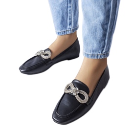 Mocassins noirs avec zircons cubiques de Quirion le noir