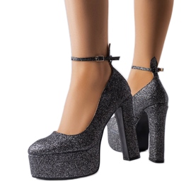 Escarpins à talon en brocard noir Bellamy le noir