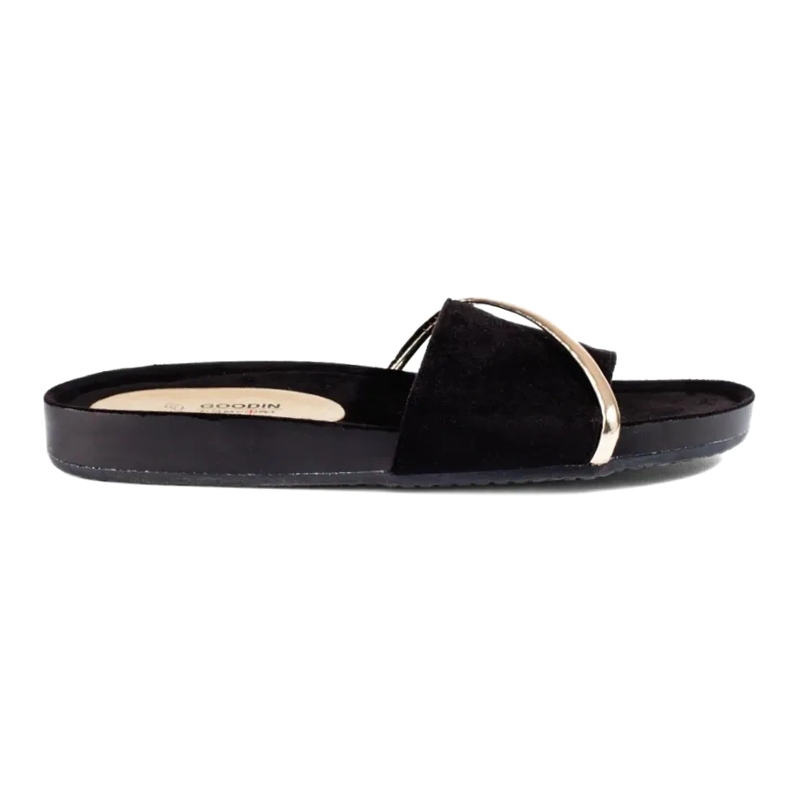 Tongs noires avec ornement Shelovet doré le noir Tongs noires avec ornement Shelovet doré le noir