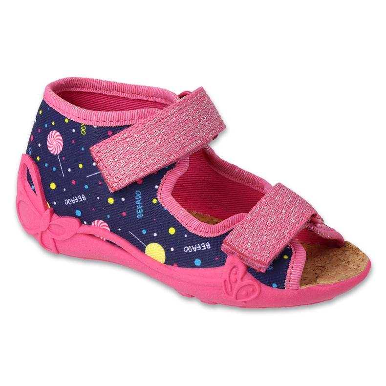 Chaussons enfant Befado avec insert en liège 343P002, bleu marine et rose
