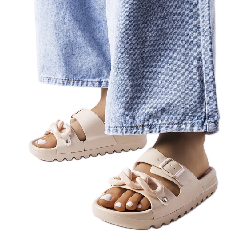 Claquettes Étoile en caoutchouc beige