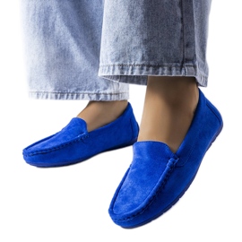 Mocassins Souplet bleus à semelle cuir