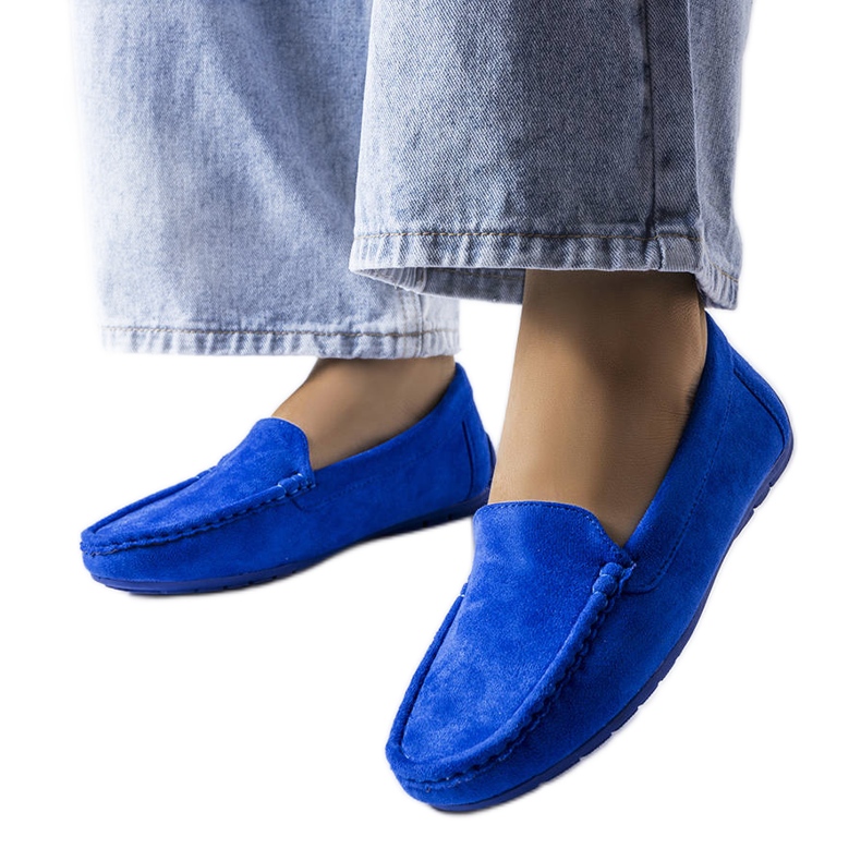 Mocassins Souplet bleus à semelle cuir