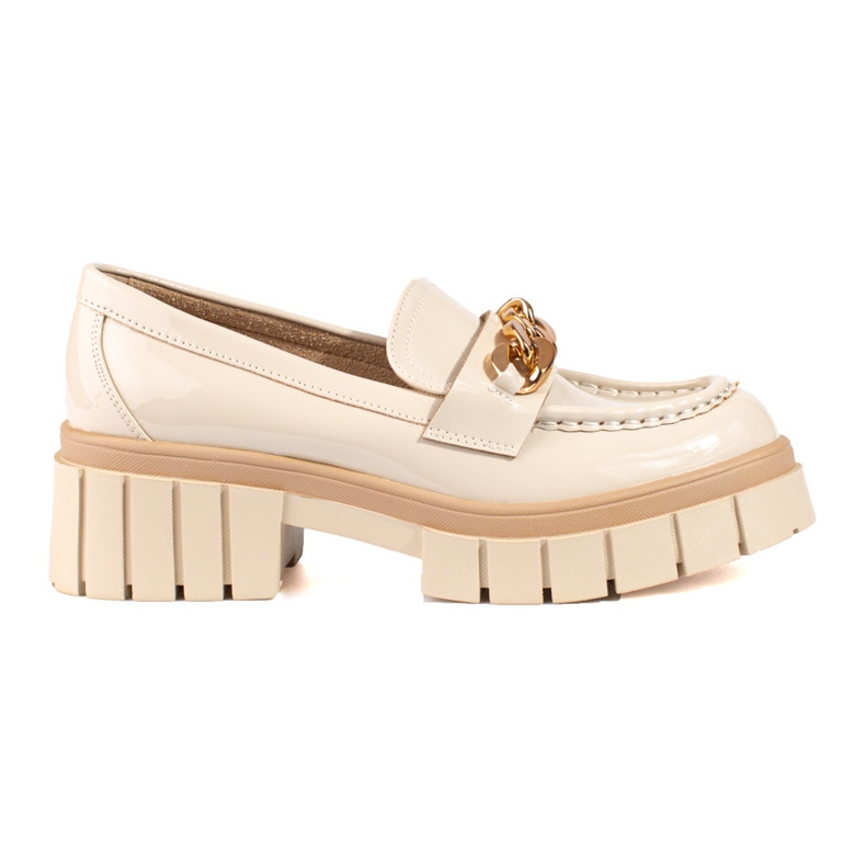 Mocassins femme laqués avec chaîne Shelovet beige