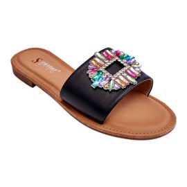 Pantoufles à la mode pour femmes avec décoration Noir Halsey