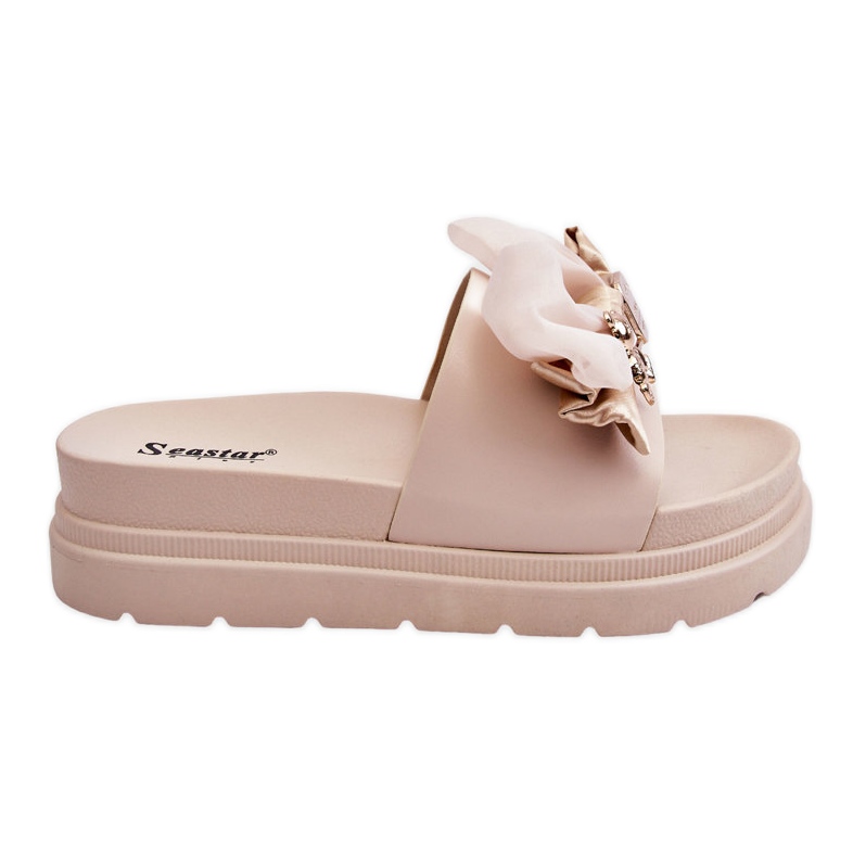 PE1 Chaussons Avec Noeud Et Nounours Décoratif Beige Suzy