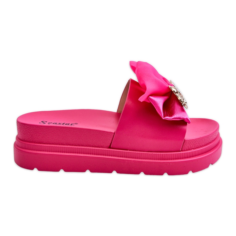 PE1 Chaussons Avec Un Noeud Et Un Ours Décoratif Fuchsia Suzy rose