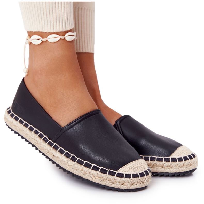 Espadrilles En Cuir Sur Une Semelle Tressée Big Star HH274505 Noir le noir
