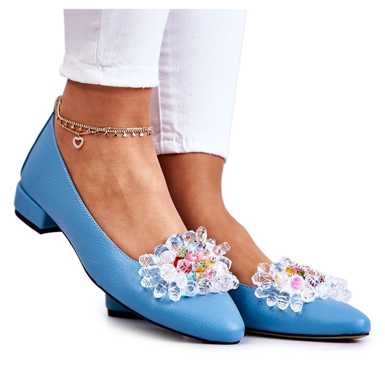 Alberto Violli Ballerines en cuir féminines avec décoration bleu