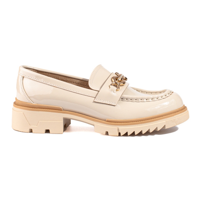 Richelieus beiges vernis avec un ornement Shelovet doré