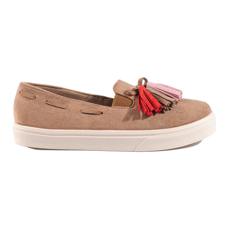 Slip-on en daim marron avec pompons Shelovet beige