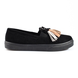 Slip-on à franges en daim noir Shelovet le noir