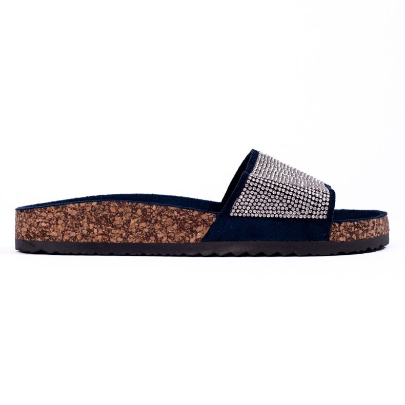 Tongs Shelovet en liège bleu marine avec zircons