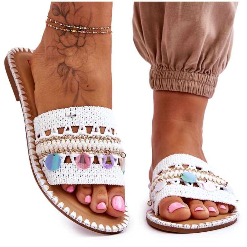 Chaussons Femme Tressés Ornés Blanc Millano blanche Chaussons Femme Tressés Ornés Blanc Millano blanche