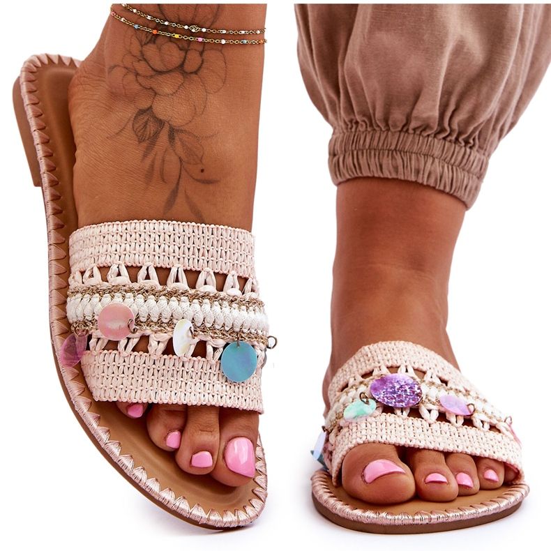 PS1 Chaussons Femme Tressés Ornés Rose Millano