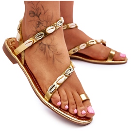 Sandales Femme Avec Coquillages Décoratifs Doré Verdem d'or