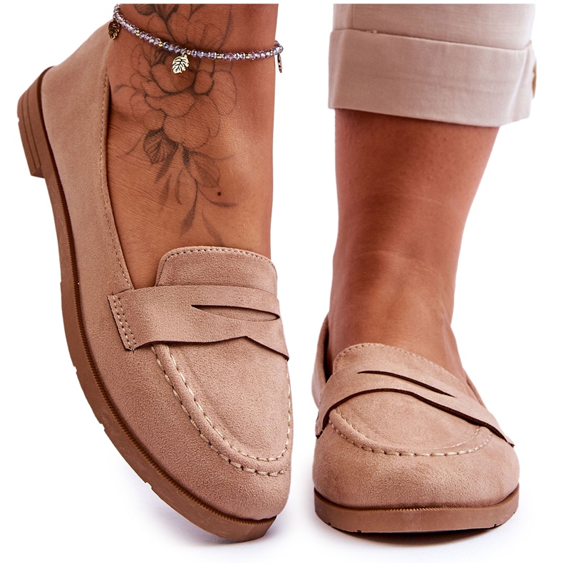 PS1 Mocassins Confortables en Daim pour Femme Beige Foncé Lucca