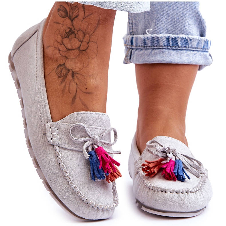 Mocassins Daim Noeud Et Franges Gris Dorine
