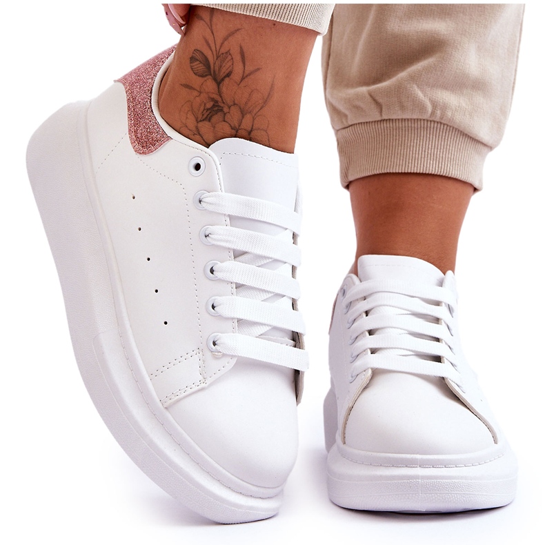Chaussures De Sport Pour Femme Sur Plateforme Pailletée Blanc-Rose Eliso blanche Chaussures De Sport Pour Femme Sur Plateforme Pailletée Blanc-Rose Eliso blanche