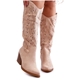Bottes à enfiler en daim ajouré beige Elavi