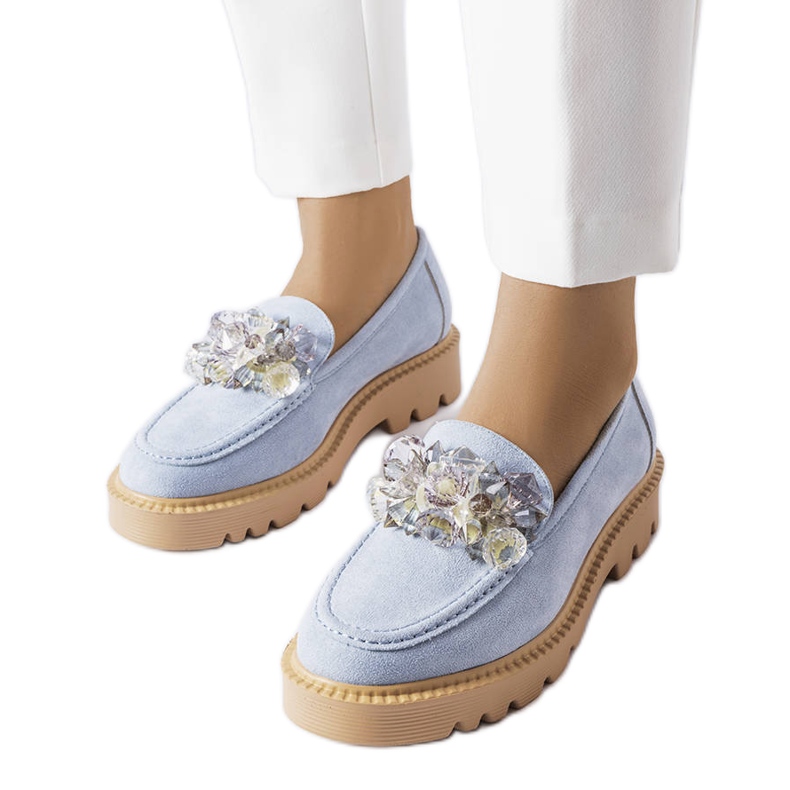 Venezia Mocassins bleus ornés de cristaux Vincez