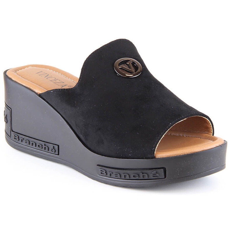 Chaussons compensés en daim noir pour femme Vinceza 10907 le noir