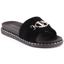 Chaussons en daim pour femmes avec une décoration noire Vinceza 30183 le noir