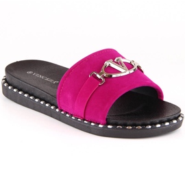 Chaussons en daim pour femmes avec une décoration fuchsia Vinceza 30183 rose