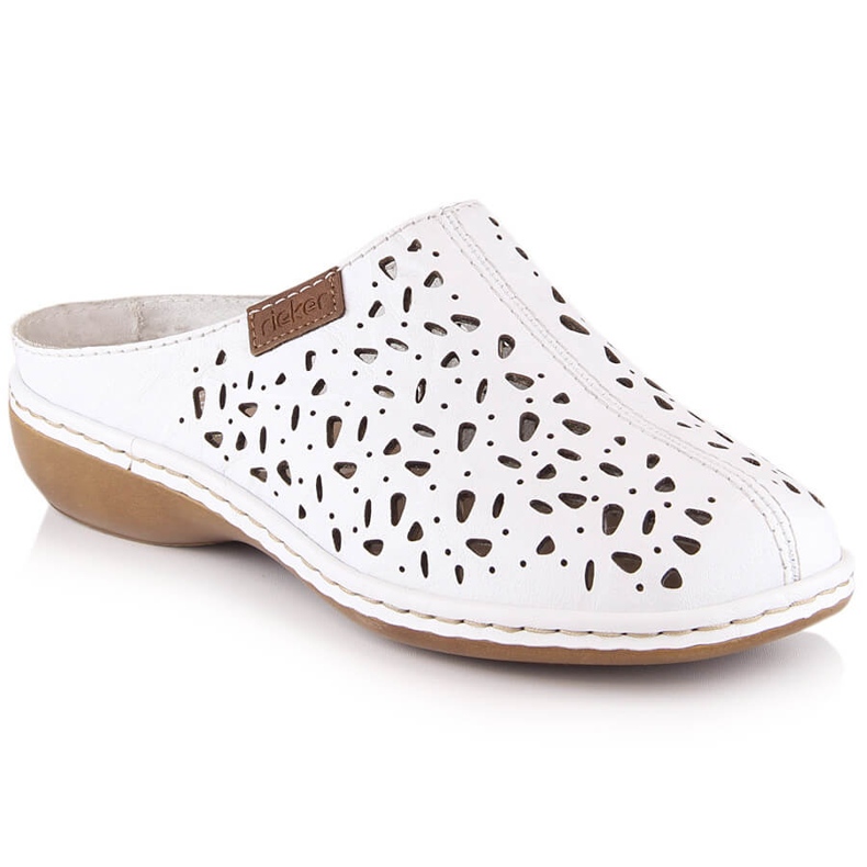 Rieker 65996-80 sliders tout cuir blanc ajouré avec élastique blanche Rieker 65996-80 sliders tout cuir blanc ajouré avec élastique blanche