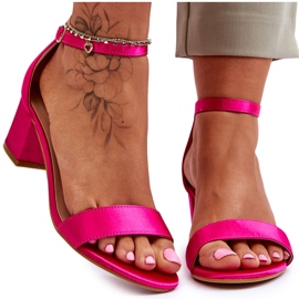 PG1 Sandales à talons bas en satin fuchsia Juliet rose