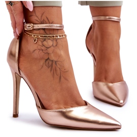 PG1 Escarpins À Talons Hauts Avec Bout Pointu Reflet Or Rose