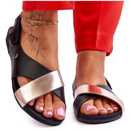 Lemar Sandales En Cuir Avec Addison Noir Et Or