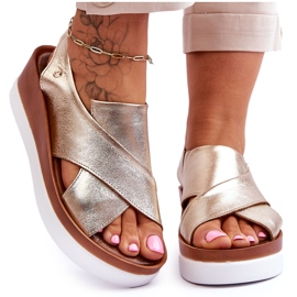 Lemar Sandales compensées en cuir dorées Morgan