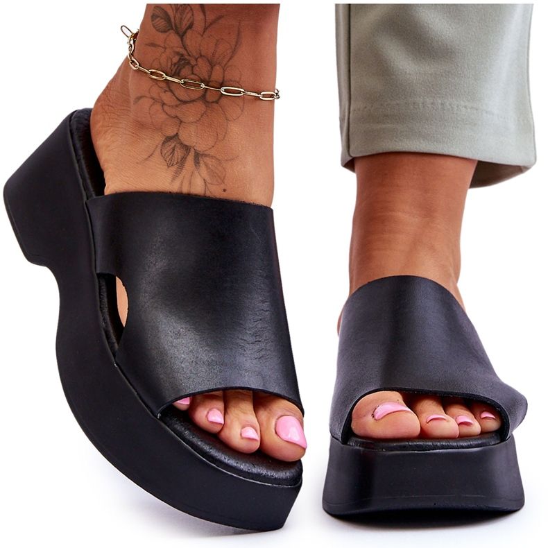 Lemar Chaussons Plateformes Cuir Femme Noir Lucami le noir