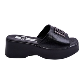 Lemar Chaussons à plateforme en cuir pour femmes avec ornements Noir Renna