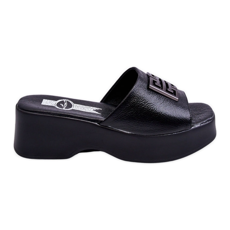 Lemar Chaussons à plateforme en cuir pour femmes avec ornements Noir Renna le noir