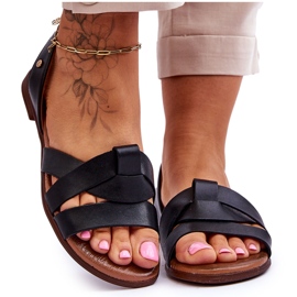 Zazoo Sandales à enfiler confortables en cuir noir Kayla le noir