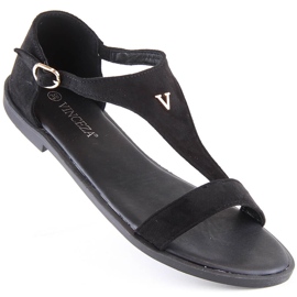 Sandales plates en daim noir pour femmes Vinceza 17270 le noir