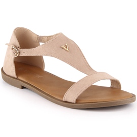 Sandales plates en daim beige pour femmes Vinceza 17270