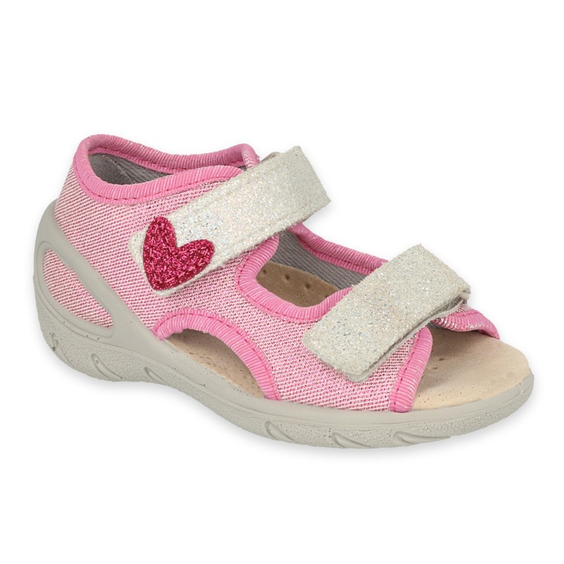 Chaussons enfants Befado avec empiècement en cuir 065P173 coeur rose