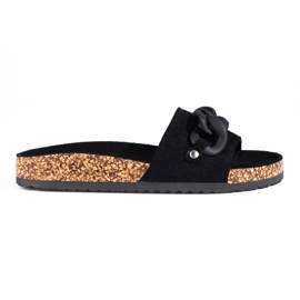 W. Potocki Chaussons femme en daim noir avec chaîne Potocki