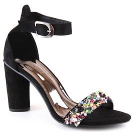 Sandales en daim pour femmes sur un poteau avec des perles noires Vinceza 17259