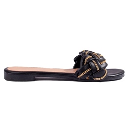 Sandales noires élégantes avec une chaîne de Shelovet le noir Sandales noires élégantes avec une chaîne de Shelovet le noir
